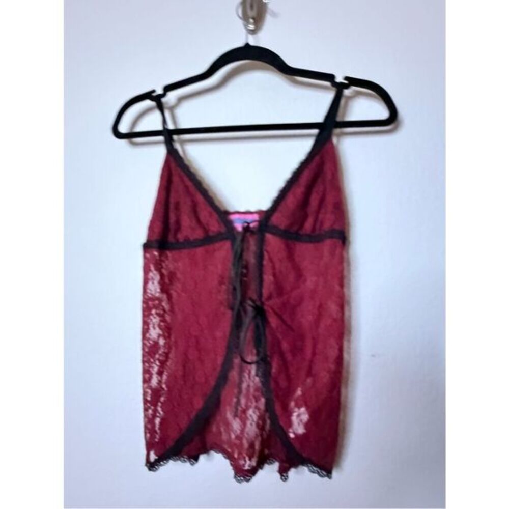 Edikted Burgundy and Black Lace Chemise with Front Tie